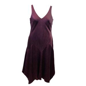 Lauren Ralph Lauren Womens Dress 100% Silk Slip Burgundy Handkerchief Hem Sz 8